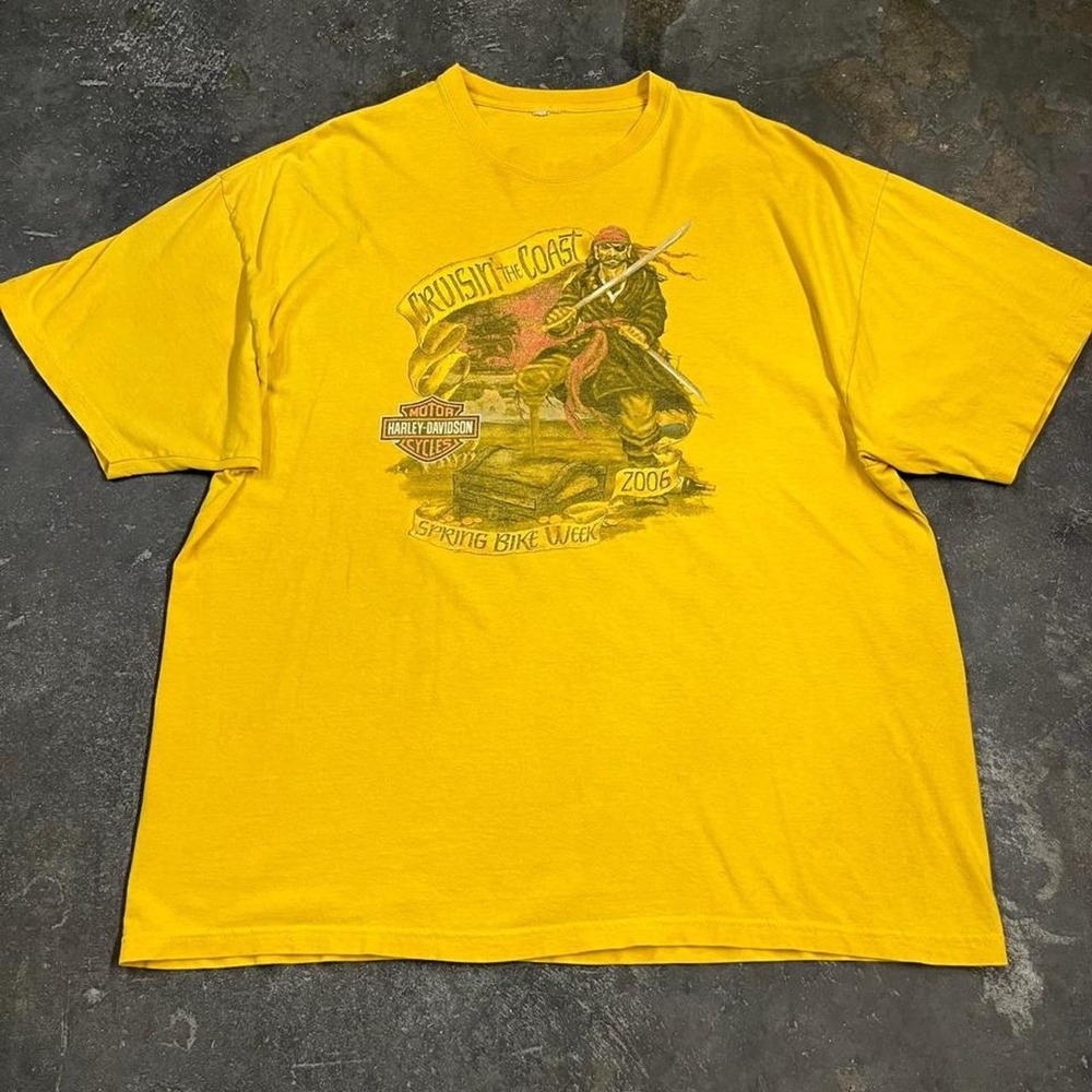 Vintage Harley Davidson 2006 Spring Bike Week Pirate Shirt Yellow Mens XL